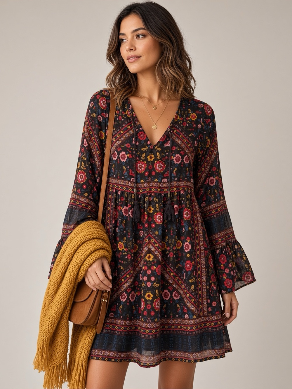Xhilaration Black Floral Peasant Dress M